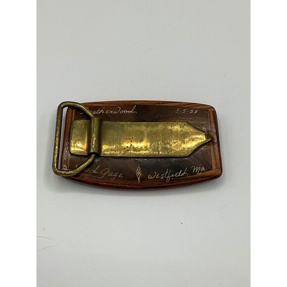 VTG Handmade Lockheed P-38 Lightning Wooden Belt Buckle 80s WWII Military Signed - Picture 2 of 5